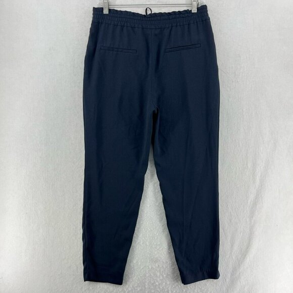 Zara Basic Pants WOmen's Sz M Navy Blue Elastic Waist Drawstring Pull on Tapered - Picture 2 of 12